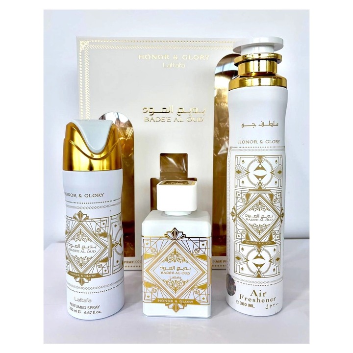 LATTAFA Bade'e Honor&Glory készlet, Eau de Parfum, Parfümös spray, Légfrissítő