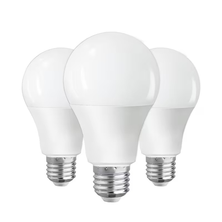 Set 3 becuri LED 12W, E27 cu senzor de miscare, alb
