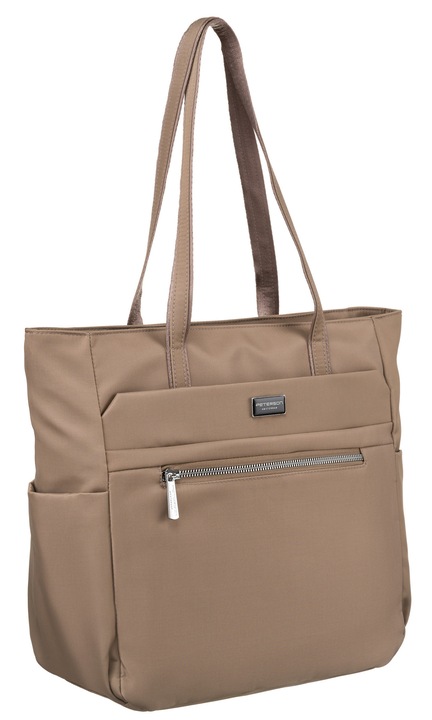 Geanta De Dama Shopper, Peterson, Material Nylon, 31x41x14 cm, Inchidere Fermoar, Numar Compartimente 1, Numar Buzunare 7, Bej