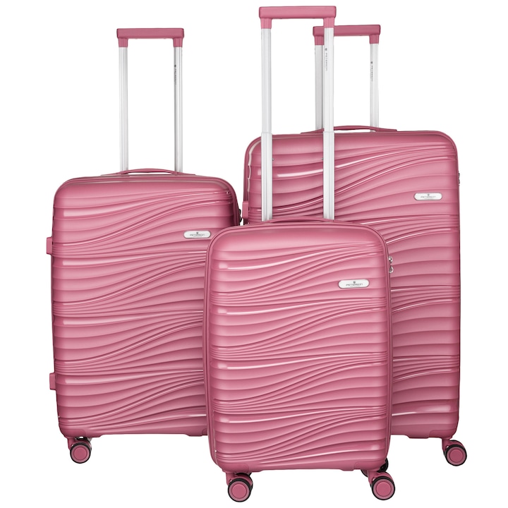 Set 3 valize de călătorie cu roți Peterson, roz