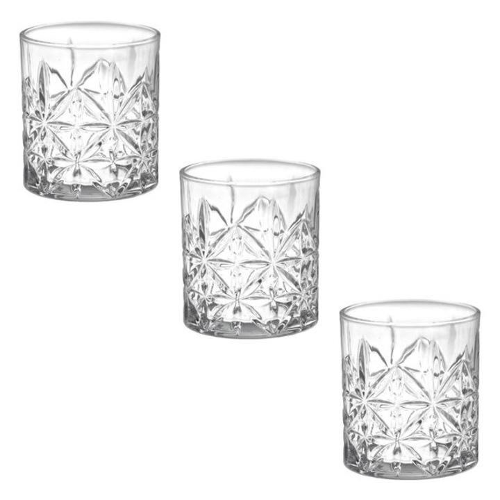 Set 3 Pahare Whisky din Sticla Transparenta 330 ml Design Reliefat Pahare Bauturi Alcoolice