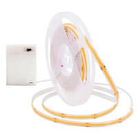 Kit Banda LED Belkrone®, 5m, Warm White, 3000K, Tehnologie COB, 360 LED/m, Iluminare Uniforma, Buton On / Off, Lumina Alba Calda, Adeziva, Alimentare cu baterii, 3 x AA