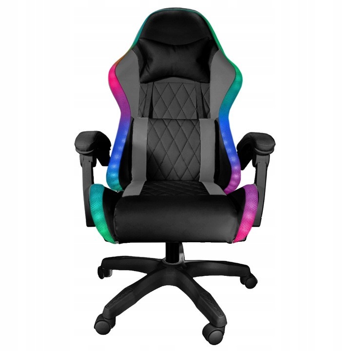 Gamer szék, PRESTIGE LED, fekete-szürke, masszázzsal, 2 db-os párna szett