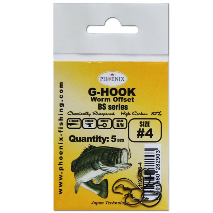 G-HOOK horgászhorog készlet, 5 darabos, eltolt, fekete-fehér, #4