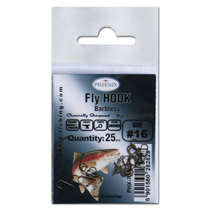 25 darabos horgászhorog készlet, 703BR, 16-os méret, barna szín