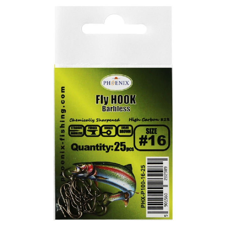 PHX-P100 horgászhorgok, 16-os méret, 25 darab, barna szín