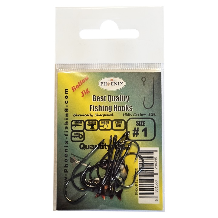 Horgászhorog készlet, PHOENIX, NO. 1, kémiailag élezett, PHX-P121-1