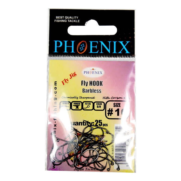 Set carlige pescuit Phoenix Jig Fly H450 Barberless B/N - #10, PHX-H450-10-25