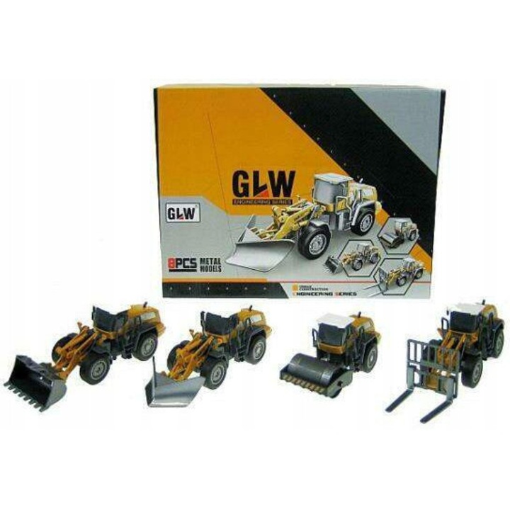 Комплект играчки строителни машини, Хипопотам, 4 вида, 20 см, 1:55, различни модели, 40x31x8 см