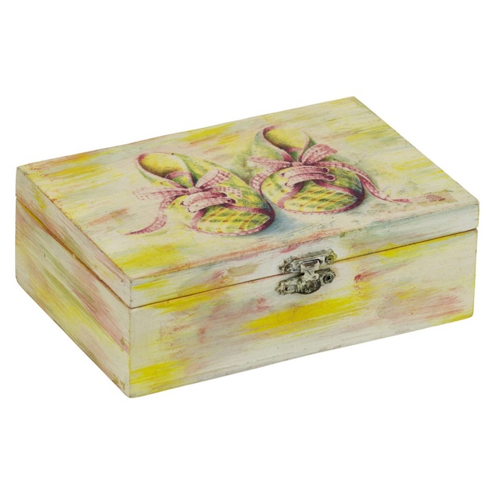 Cutie botez din lemn, OnemisFlot, 2 compartimente, 16 x 10.5 x 5 cm, multicolor