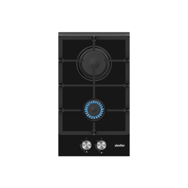 Plita gaz pe sticla, 2 zone de gatit, negru