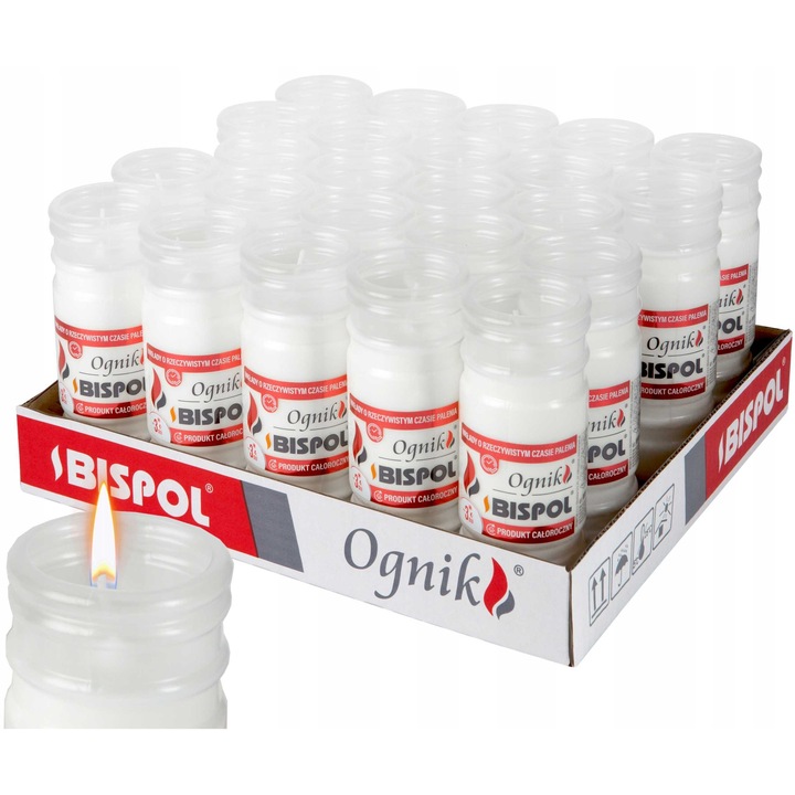 Комплект от 24 бели свещи Bispol WP3 5.5x14.5 см, горят 3 дни