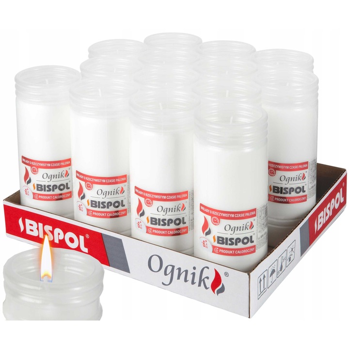 Свещи, Bispol, 14 броя, бели, 7.2x18см