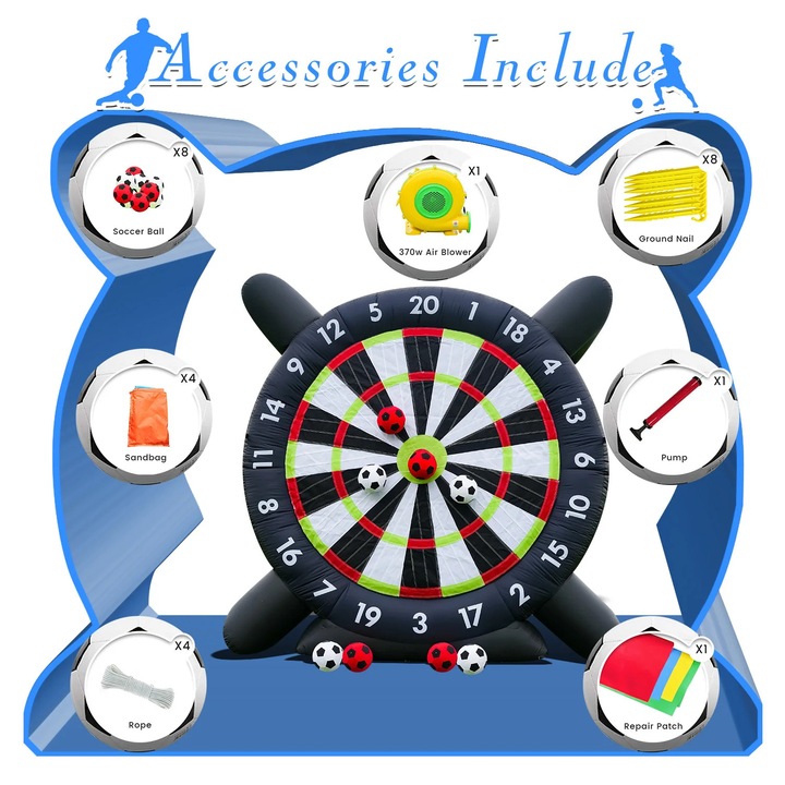 Мишена, гигантска, надуваема, с футболни топки и вентилатор, 3x3x1.4 м