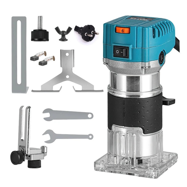 Elektromos marógép, élmaró, 800 W, 6,35 mm-es befogópatron, 6 sebesség, marás, gravírozás, hornyolás, Standard