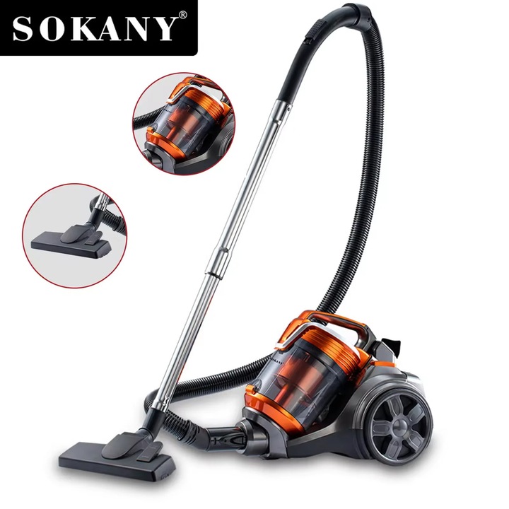 Aspirator, Sokany, 15000Pa, 3600W, filtrare multi-ciclonica, 1 L, 5 m cablu, Rosu / Negru