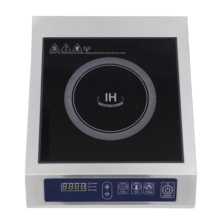 Elektromos főzőlap, gyorsfűtés, 3500W, biztonsági funkciók, ezüst / fekete