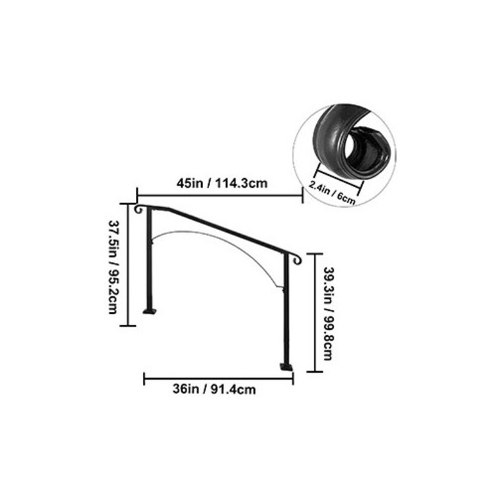 Balustrada din fier forjat, design traditional, neagra, 3-4 trepte