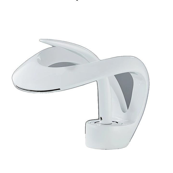 Modern fürdőszobai csaptelep, fém szerkezet, kerámia mag, fehér keverőcsap