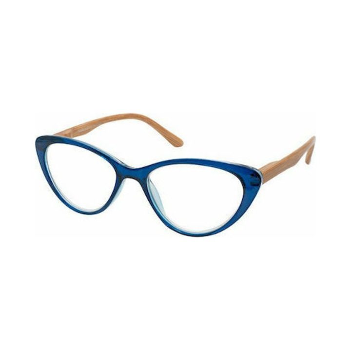 Ochelari de vedere EYELEAD, model E205, +1.00, culoare albastra, brat din lemn