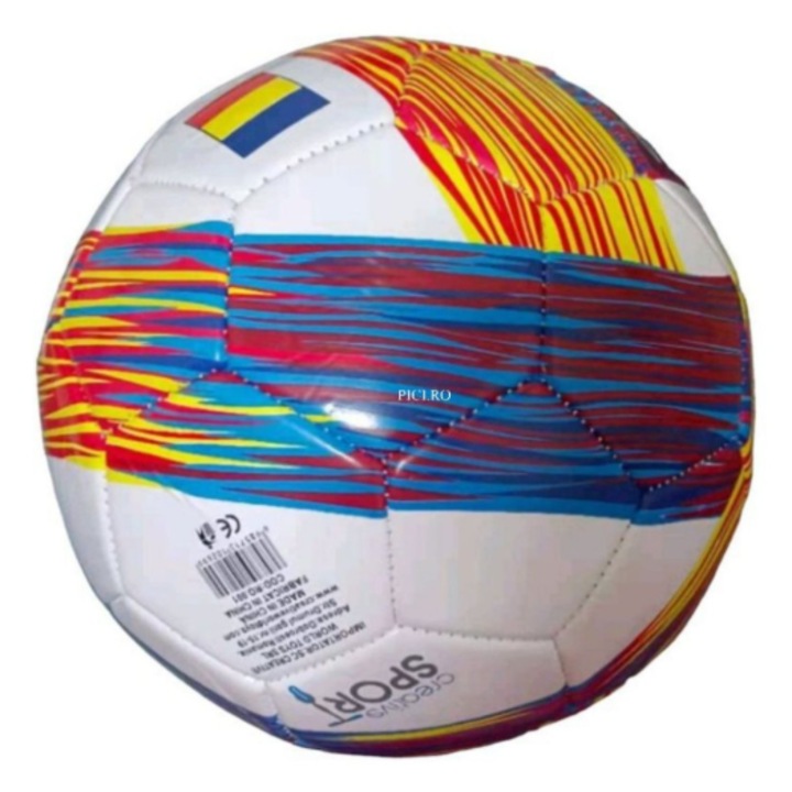 Többszínű focilabda gyerekeknek és felnőtteknek, 5-ös méret, fehér, színes díszítésekkel
