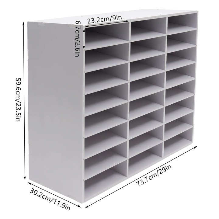 Organizator documente, alb, 24 compartimente, PVC, dimensiuni 73, 7x30, 2x59, 6cm
