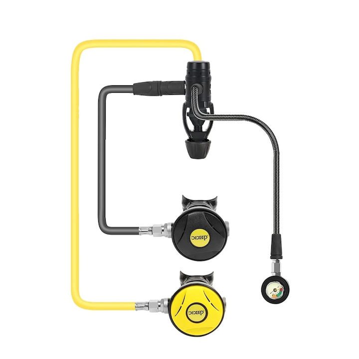 Set regulator scufundări, cilindru, manometru, galben