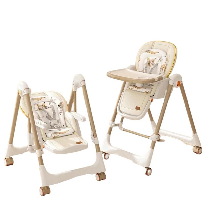 Scaun de masa pliabil usor pentru bebelusi, functie de balansoar 2 in 1, optiuni de inaltime reglabila, 2 in 1 alb