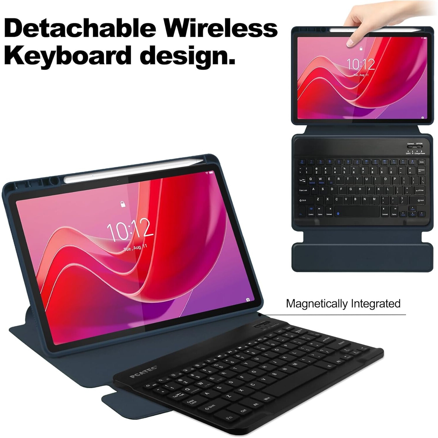Pentru Lenovo Xiaoxin Pad 2024, 11-inch TB-331FC, Tab M11 11-inch 2023 TB-330FU, Premium PU Leather Folding Stand, piele transparenta, 360 de grade pivotant, inteligent Auto Sleep Wake cu Pen Holder caz de protectie, Albastru inchis