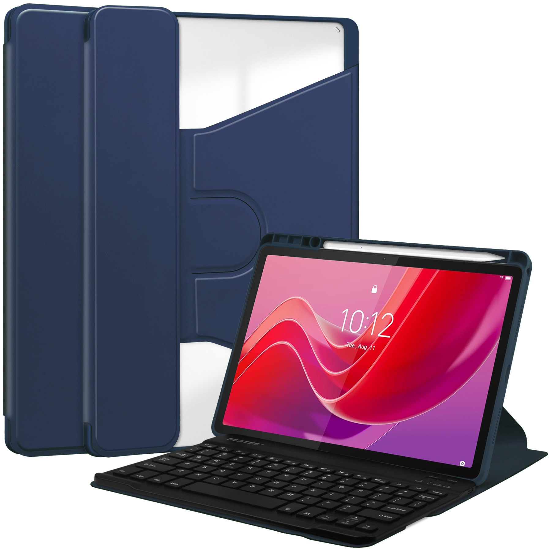 Pentru Lenovo Xiaoxin Pad 2024, 11-inch TB-331FC, Tab M11 11-inch 2023 TB-330FU, Premium PU Leather Folding Stand, piele transparenta, 360 de grade pivotant, inteligent Auto Sleep Wake cu Pen Holder caz de protectie, Albastru inchis