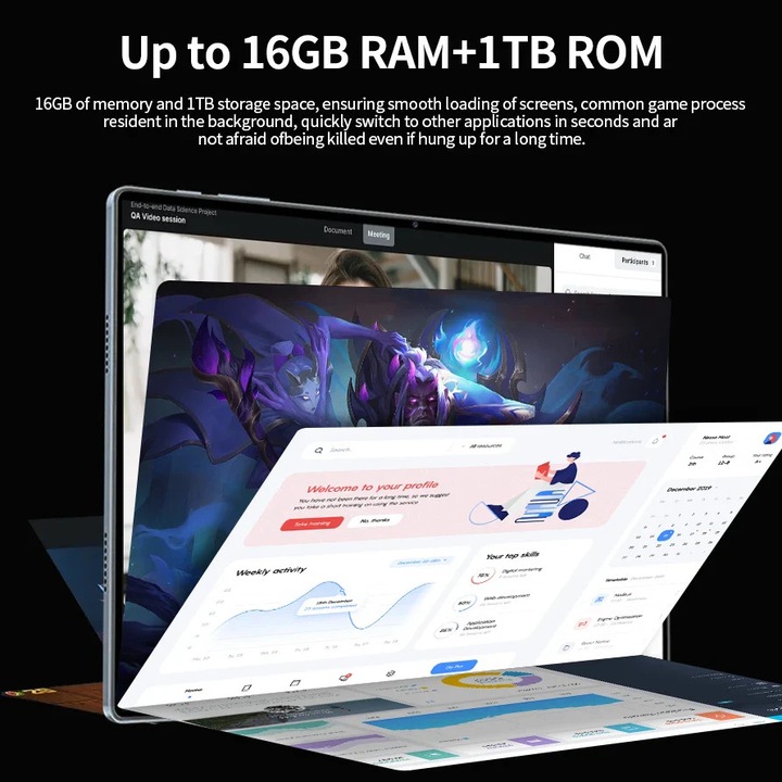 Tablet PC, 11 "6" 2560x1600 IPS, 16 GB + 1 TB, 10 magos, 12000 mAh, zöld