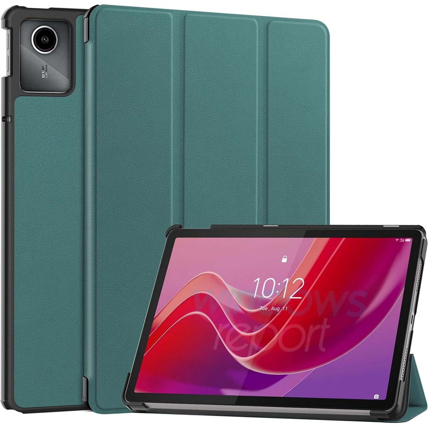 Husa pentru tableta Lenovo Tab M11, piele PU, Folio Slim Stand Tri-Fold Hard Case protejeaza tableta, functie Sleep/Wake, verde inchis