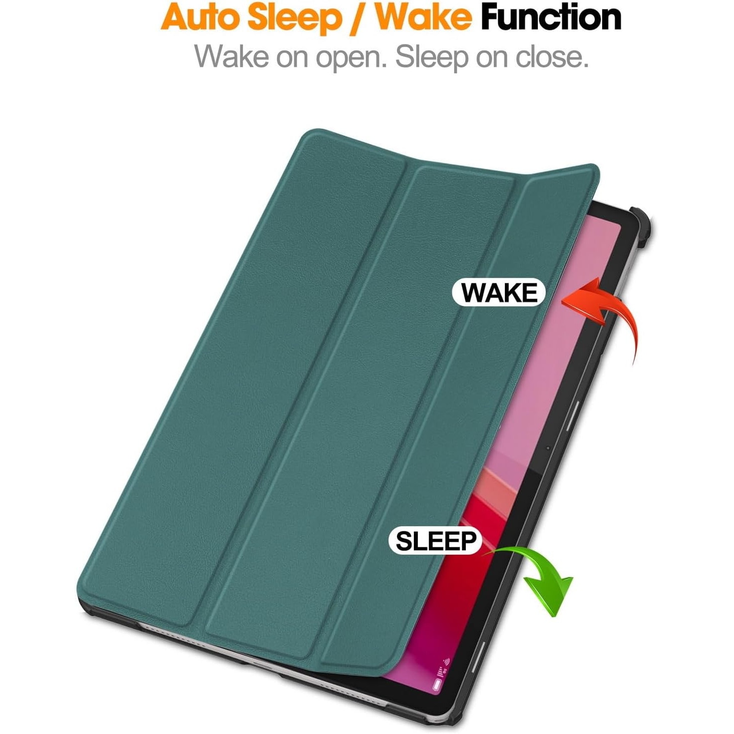 Husa pentru tableta Lenovo Tab M11, piele PU, Folio Slim Stand Tri-Fold Hard Case protejeaza tableta, functie Sleep/Wake, verde inchis