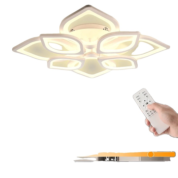 LED mennyezeti lámpa, modern virág alakú dizájn, 80W, szabályozható fényerővel, távirányítóval, 72x12cm