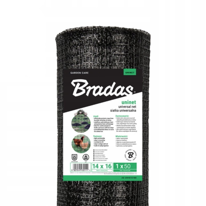 Plasa universala Bradas 40g/m2 14x16mm, 50x1m, rezistenta la UV
