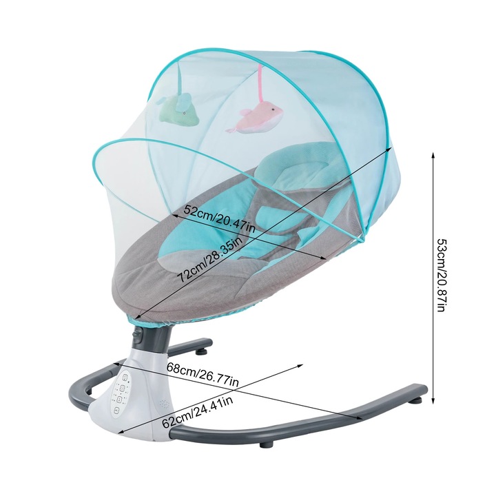 Balansoar electric pentru bebelusi, set cu telecomanda, temporizare ajustabila, albastru, capacitate 20 kg