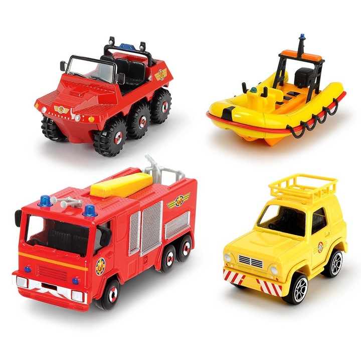 Sam tűzoltó 4 darabos fém jármű szett szent csónakkal 1:64