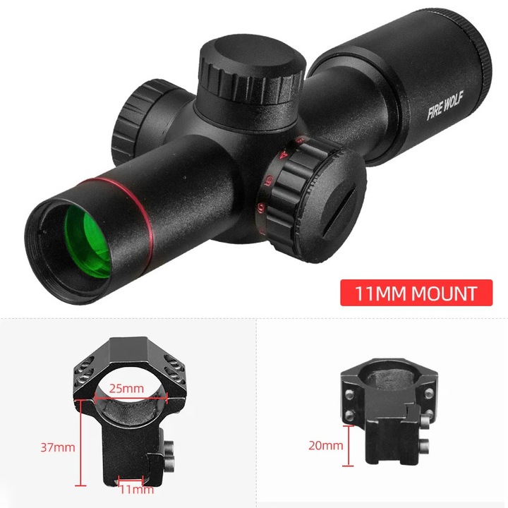 Оптика за пушка, 4.5x увеличение, червено осветена скала, 11 мм