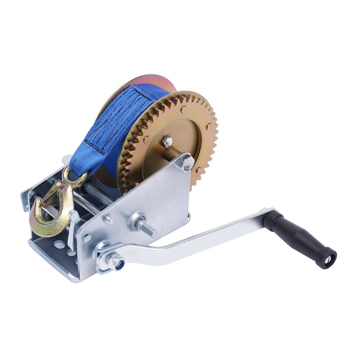 Troliu manual, Vinci manual, Capacitate 1588 kg, Franghie 10 m, Otel #45, Pentru barca, tractare si marfa, Argintiu