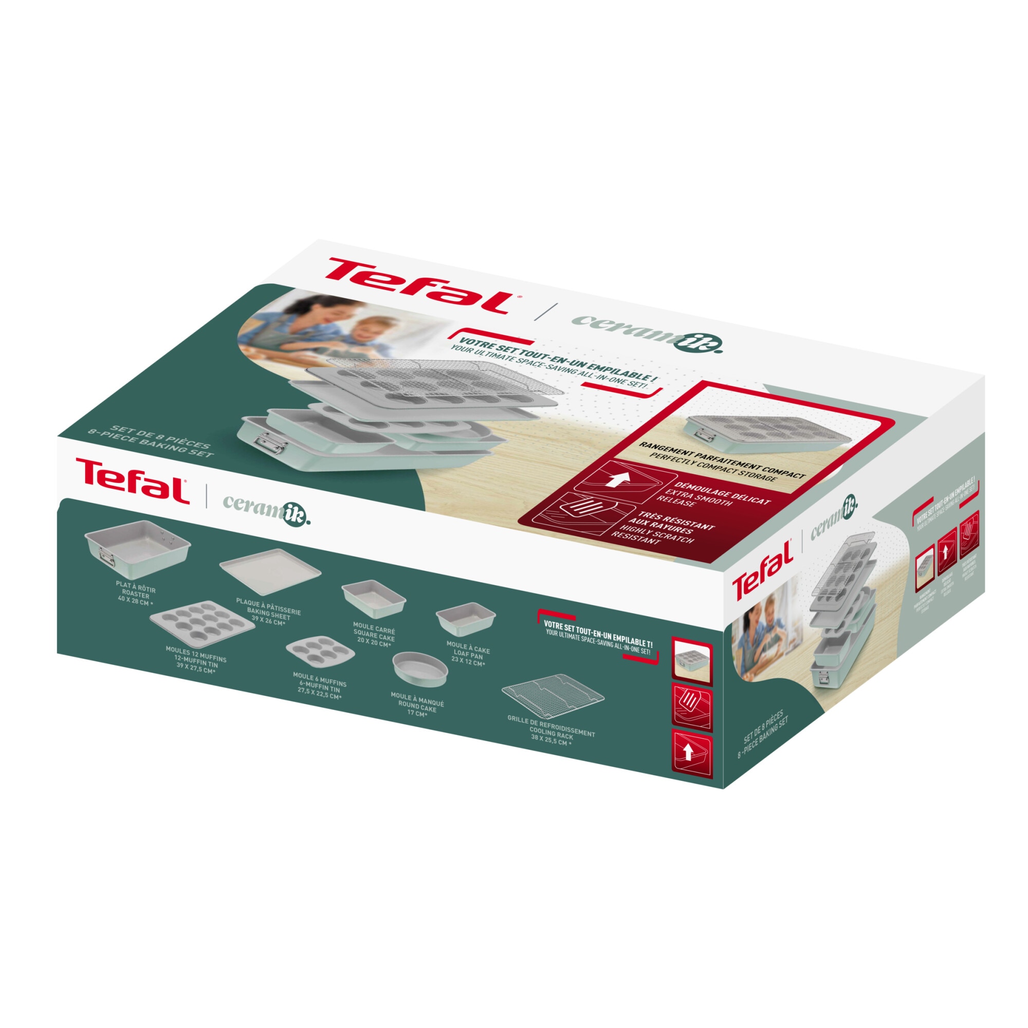 Set pentru copt Tefal Ceramik, 8 piese, otel carbon, invelis