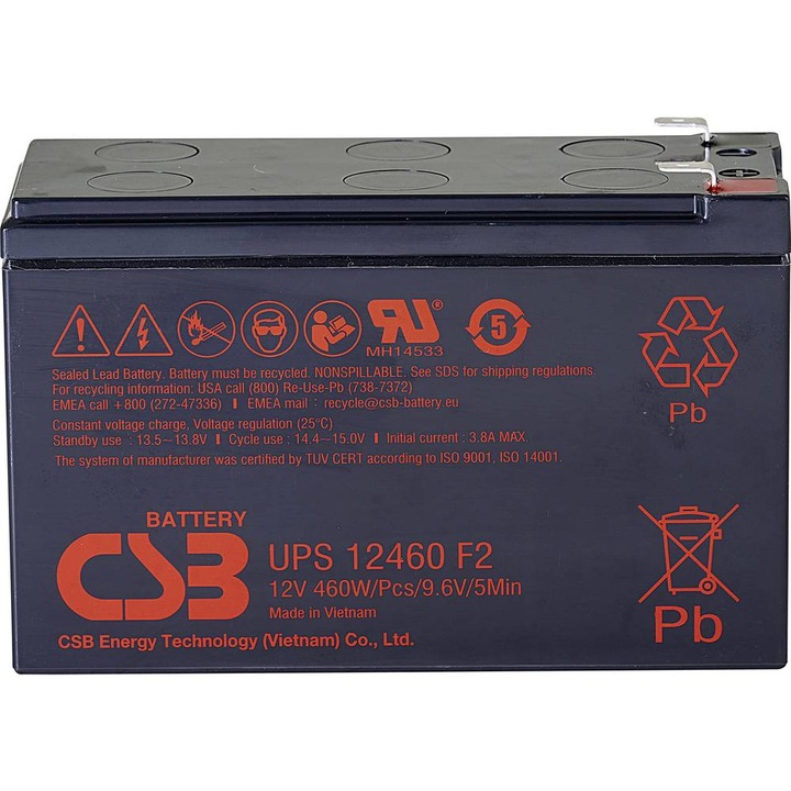 Батерия 12V, 9Ah, AGM, 460W, комплект аксесоари за UPS