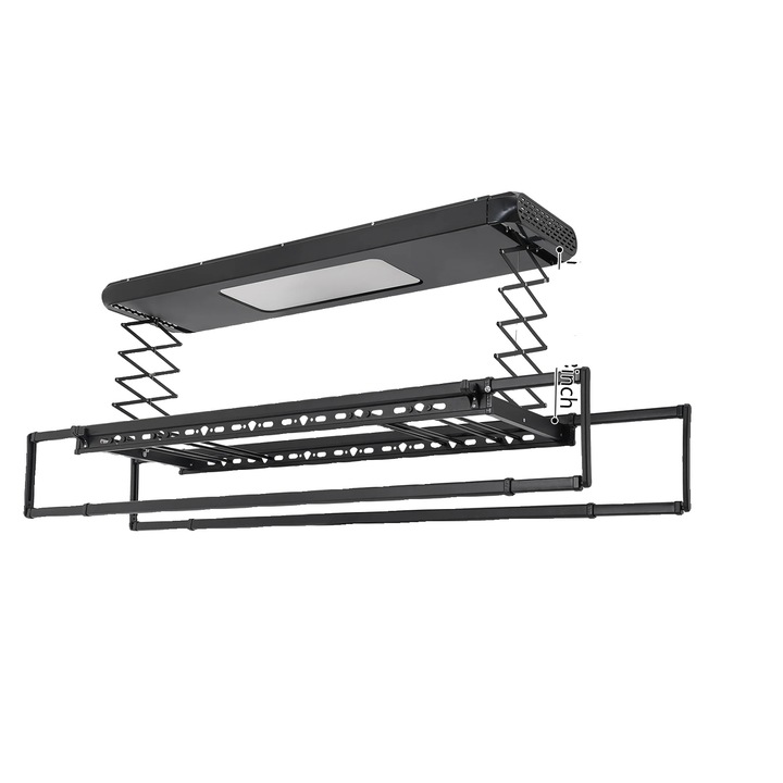 Uscator de rufe electric telescopic, montare pe tavan, lungime reglabila 130-215 cm, capacitate de incarcare 35 kg, negru