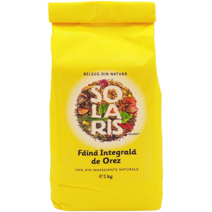 Faina integrala de Orez brun 100% natural, macinat lent pe moara traditionala cu pietre, 1kg, Solaris Plant
