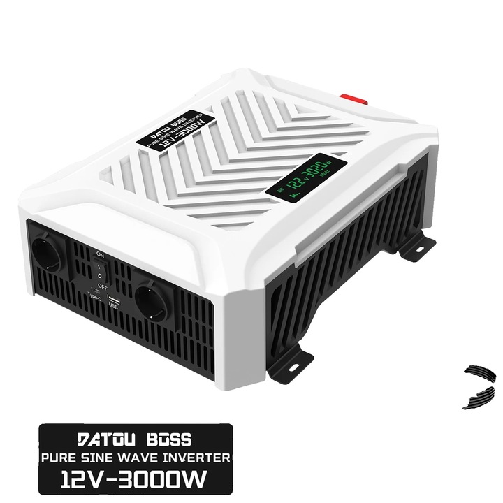Invertor auto, ondă sinusoidală pură, 3000W, 12V, încărcare rapidă USB, 28.7x36.5x10cm