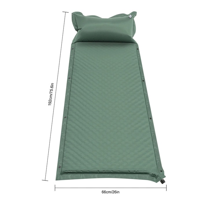 Saltea autogonflabila de camping, Saltea de dormit, 5 cm grosime, Spuma PU, Usoara si durabila, Pentru camping, plaja si yoga, Verde