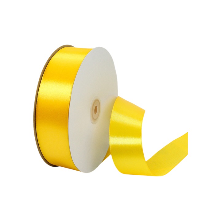 Panglica satinata cadouri, Poliester, 4cm x 91m, Galben