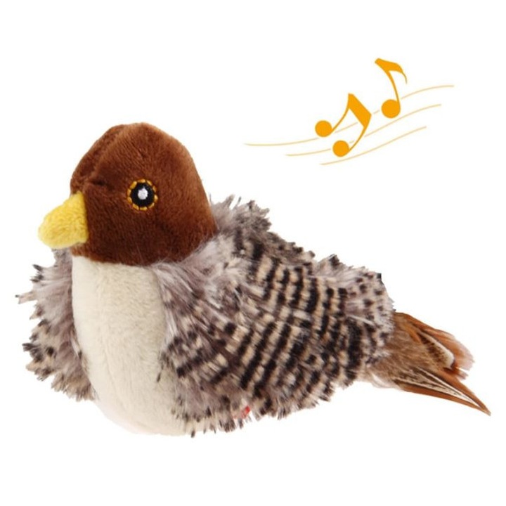 Jucarie Interactiva pentru Pisici, Aisdelu®, din Plus cu Sunet Realist, Pasare cu aripi, Activare la Miscare, Stimuleaza Instinctul de Vanatoare, Multicolor