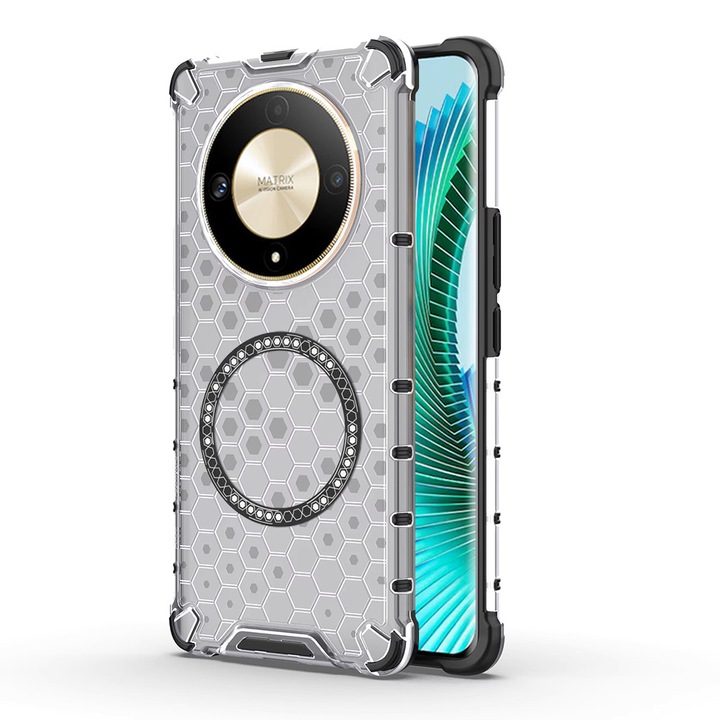 Кейс за Honor Magic 6 Lite Daden® Honeycomb, MagSafe, Удароустойчив, Подобрена защита, Безжично зареждане, Опушено бял