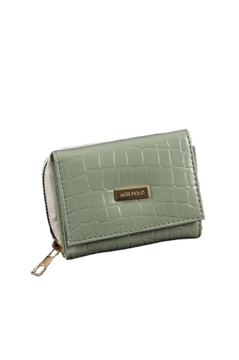 Дамски портфейл с цип, Ментово зелено, 11 x 8 cm