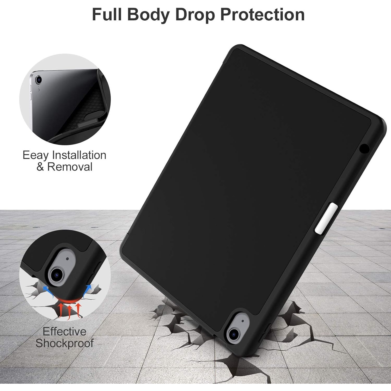Husa pentru tableta pentru Apple iPad Air 11-inch M2 2024, Pro 11-inch, Air 4 si 5th, 6th/4th Generation Sleeves 2022/2020 10.9-inch cu suport pentru creion, functie de trezire/somn automata, negru